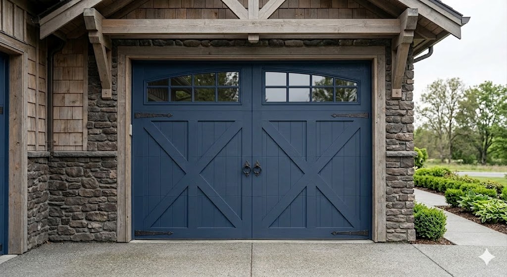Navy blue carriage door