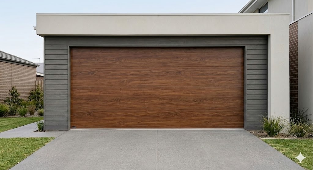 Modern walnut garage door